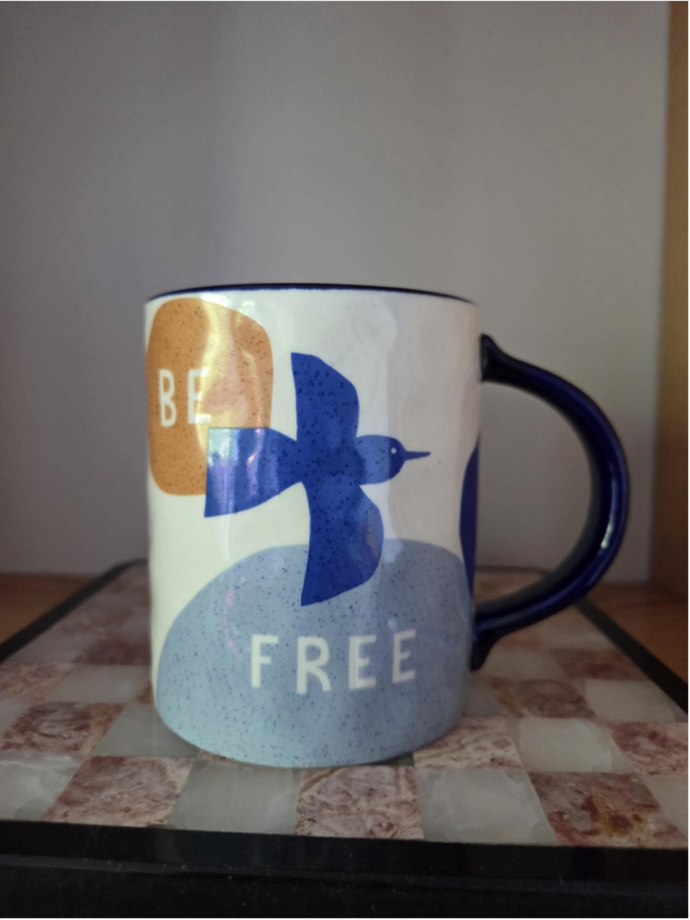 Anthropologie Jen Peters Be Free Birds Mug | Inspirational Coffee Cup Blue Bird